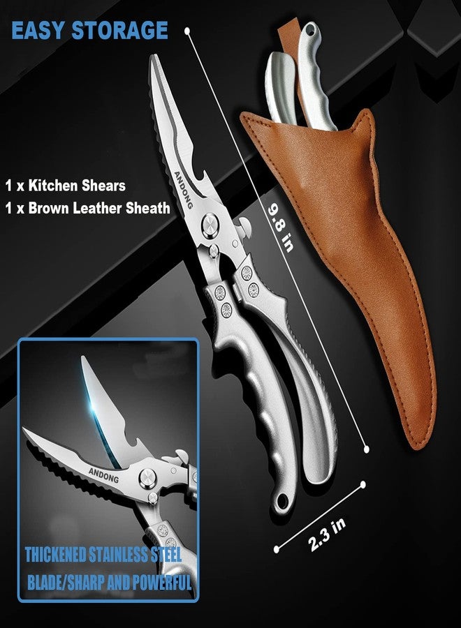 ANDONG Heavy Duty Professional Poultry Shears -Stainless Steel Kitchen & Meat Scissors with Leather Sheath, Dishwasher Safe Spring Loaded Utility Shears for Cooking, Butchering, Cutting - Image 4